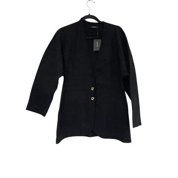 Massimo Dutti Womens Sweater Cardigan Blazer Small S Black Knit 6000/401 NWT - Picture 2 of 10